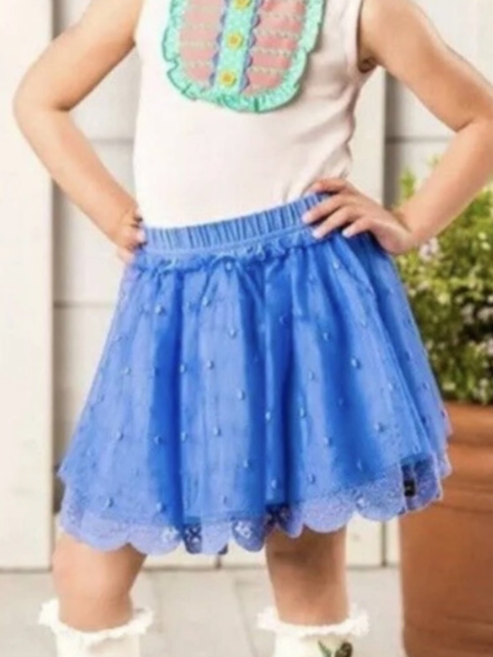 Matilda Jane “Mother May I” Periwinkle Blue Tulle Skirt dotted mesh Girls Size 6